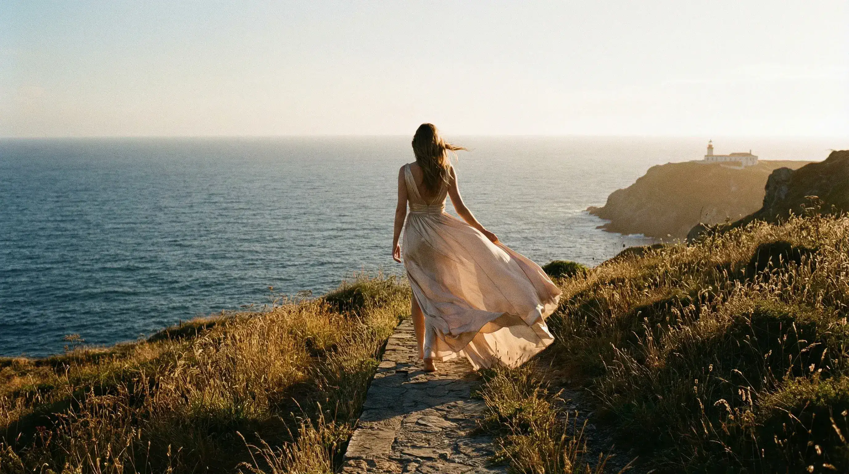 Styled client walking through a scenic Lisbon location during a photoshoot